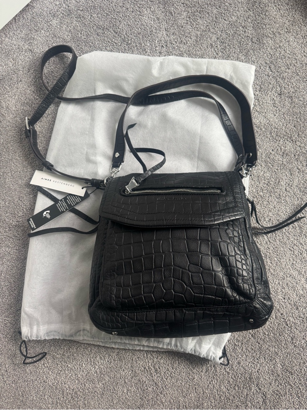 Aimee Kestenberg Black Croc-Embossed Crossbody Bag